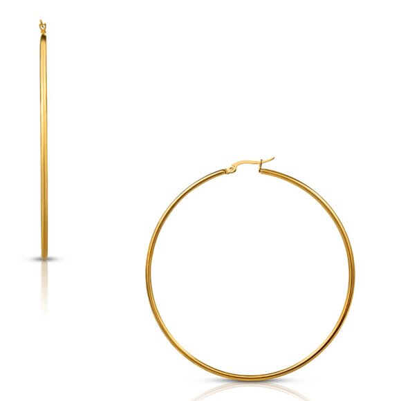 Large hoops, Big Gold plated hoop earrings 2" Thin Gold Circle hoops - Picture 1 of 3
